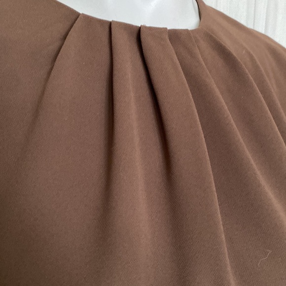 Sandra Angelozzi brown sheath career knee length, bow belt, neckline pleats 36 - Picture 4 of 11